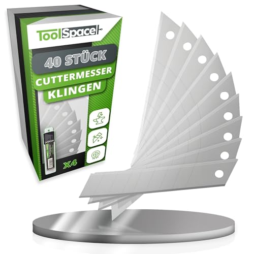ToolSpace Cuttermesser Klingen 18mm 40x Ersatzklingen für Cuttermesser Allzweckmesser Klappklingen aus Karbonstahl Abbrechklinge/Messerklinge Carbonstahl ULTRASCHARF für Teppichmesser Stanley Messer
