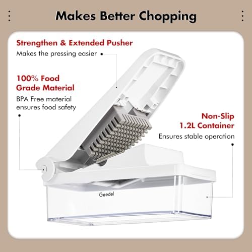 Geedel Vegetable Cutter Onion Cutter Pro Food Chopper Kitchen Vegetable Slicer Dicer Cutter Grater Vegetable Chopper with Container for Salad Onion Potato Carrot (4 in 1, White)