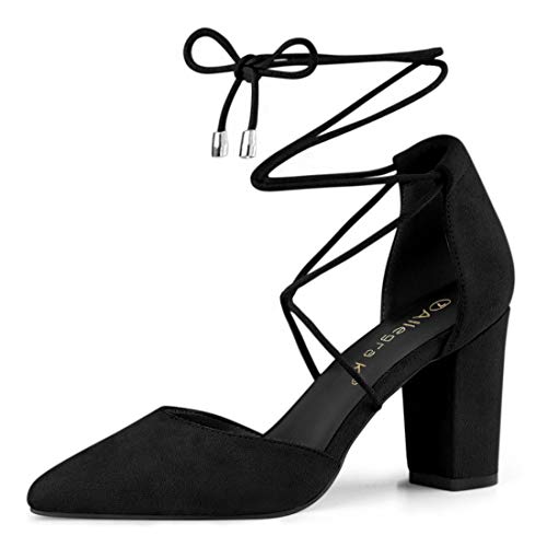Image of Allegra K Women's Pointed Toe Chunky Heels Lace Up Sandals Pumps