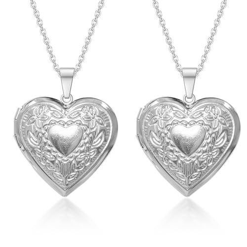 ZBHDEYG 2 piezas de collar con colgante de corazón, diseño vintage, acero inoxidable plateado, collar para mujer hermana