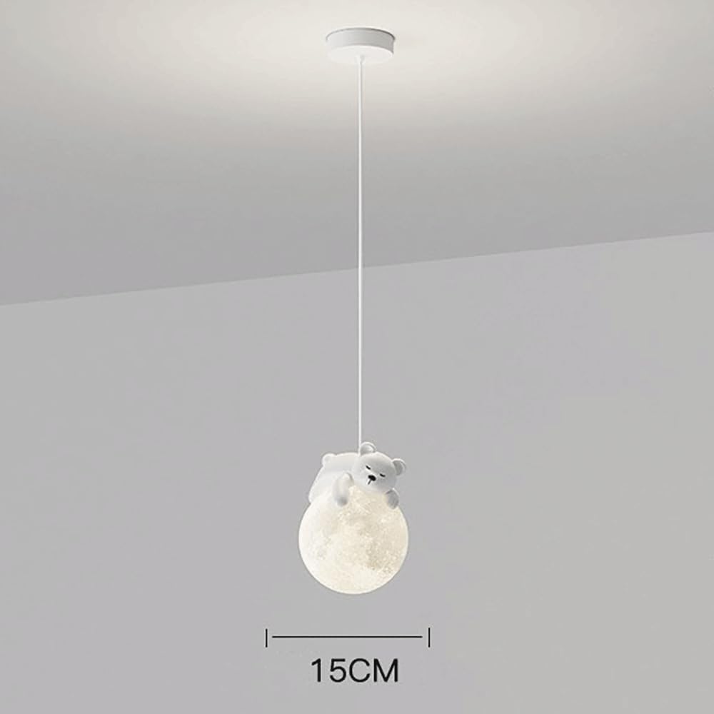 Suspension Petit Ours Blanc, Lustre De Chambre D'Enfant De Dessin Animé, Lampe Suspendue En Résine Blanche Avec Abat-Jour Acrylique Sphérique, Luminaires G9, Lampes À Suspension Simples Modern