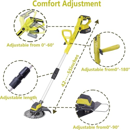 Metal Blade Cordless Strimmer 24V Electric Grass Trimmer Brushless Garden Brush Cutter with 2X4.0Ah Batteries and 2 Types of Blades for Lawn Farmland (Green) - Image 5