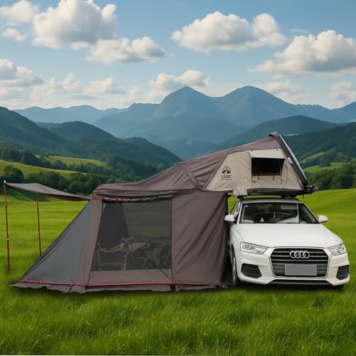 LEQC Rooftop Tent Hard Shell – Waterproof Car Tents with Modular Annex Room, Skylight & Rear Awning, Easy Up Roof with Ladder, 2–3 Person Tents for Overlanding & Car Camping