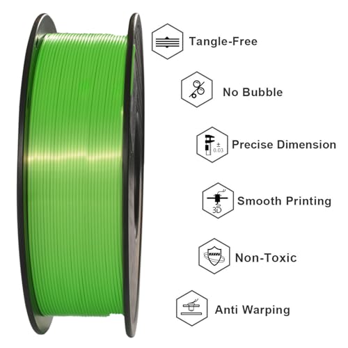 Image of Geeetech Silk PLA Filament 1.75mm 3D Printer Filament Apple Green, Metal-Like Shiny Silk PLA Filament, 1kg (2.2lbs) 1 Spool, Dimensional Accuracy + /- 0.02 mm, Bright Green