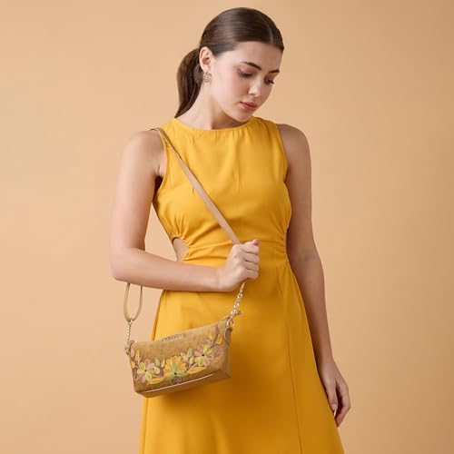 Image of Caprese Siji Tresna Small Sling Bag for Women | Kashida Embroidery Crossbody with Adjustable Strap & Secured Zip Closure | Stylish Handbag for Everyday Use, Travel & Special Occasions
