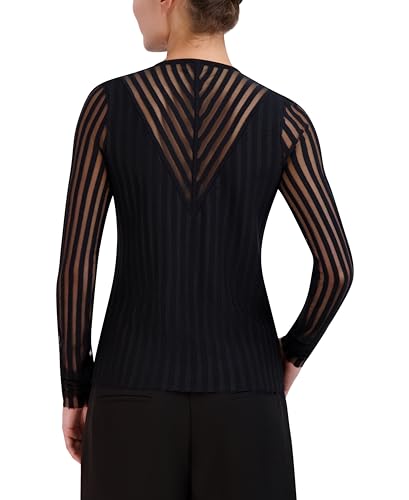 Image of BCBGMAXAZRIA Women's Pullover Crew Neck Sheer Stripe Plunge V Sweater Top