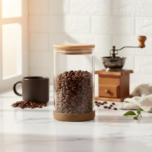 Image of Femora Borosilicate Glass Jars with Wooded Lid| 1 Year Warranty| Multipurpose Airtight Storage Jar For Cookies, Snacks, Spices| Glass Jar 1000ml| Set Of 1| Transparent Glass Jars For Kitchen Storage