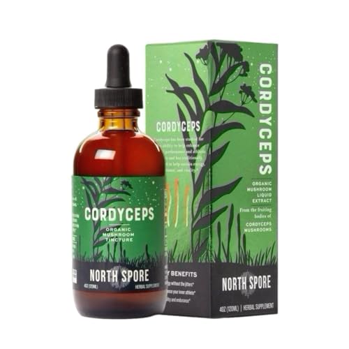 North Spore Organic Cordyceps Mushroom Tincture (4 oz) | 100% Fruiting Body Extracts | Energy, Endurance, and Stamina | Certified Organic, Vegan, Non-GMO | Adaptogenic, Nootropic | Made in USA