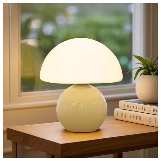 TAPTIM Mushroom Table Lamp with 3 Color Temperatures, 8.7" Mid Century Modern Glass Lamp for Bedroom Nightstand, Living Room, Aesthetic Dorm Desk Decor