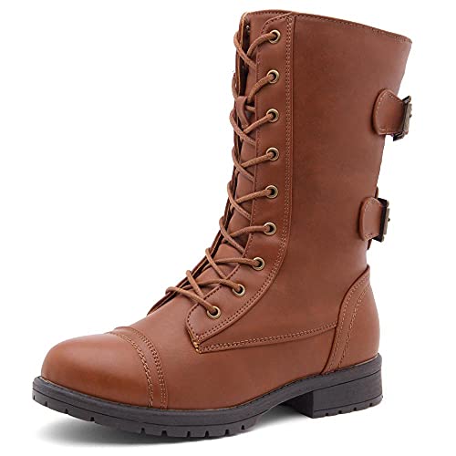 Herstyle Florence2 Women s Ankle Lace Up Military Combat Booties Mid Calf Boots Brown 8