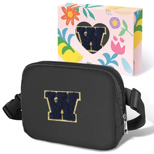 Image of COSHAYSOO Valentines Birthday Gifts for Women Boys Girls 6 7 8 9 10 11 12 13 14 Year Old, Black Fanny Pack Belt Bag Crossbody Travel Purse Initial Letter W