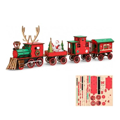 Tren de madera navideño artesanal: el regalo ideal de modelismo 3D para adultos