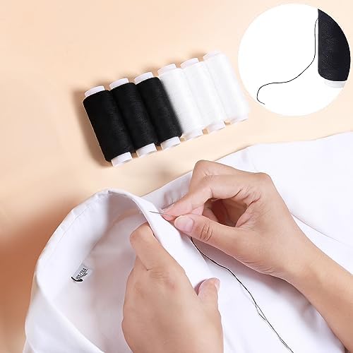 Sewing Thread, AUERVO Black and White 6 Pack 250 Yards Polyester Sewing Machine Threads for Hand, Machine Sewing, Multipurpose Premium Quality Thread