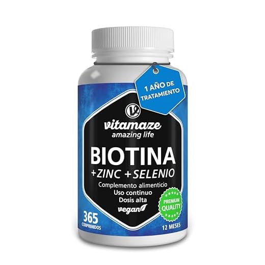 Vitamaze® Biotina 10000 mcg de Dosis Alta + Selenio + Zinc para Crecimiento del Piel, Cabello y Uñas - 365 Tabletas Veganas para 1 Año, Calidad Alemana, sin Aditivos Innecesarios