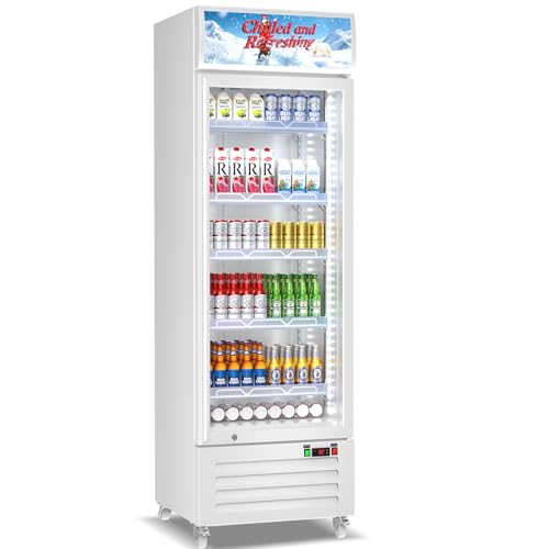 Image of Tylza Commercial Refrigerator with Glass Door Display Beverage Fridge, 13.52 Cu Ft Upright Beverage Cooler Merchandiser with Rebound Door, Fast Cooling, Low Noise, White