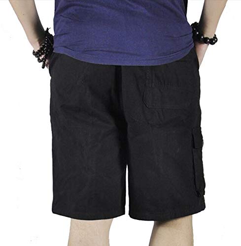 Xinnande Mens Cotton Loose Fit Full Elastic Waist Cargo Short Drawstring Black 34 #TOP1