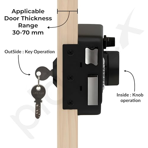 Image of Plantex Heavy Duty Door Lock with 5 Years Warranty /Night Latch Lock with Key & Knob for Main Door /Tribolt Lock for Inside Opening for Home,Hotel,Office - Pack of 1 (Z-Black)