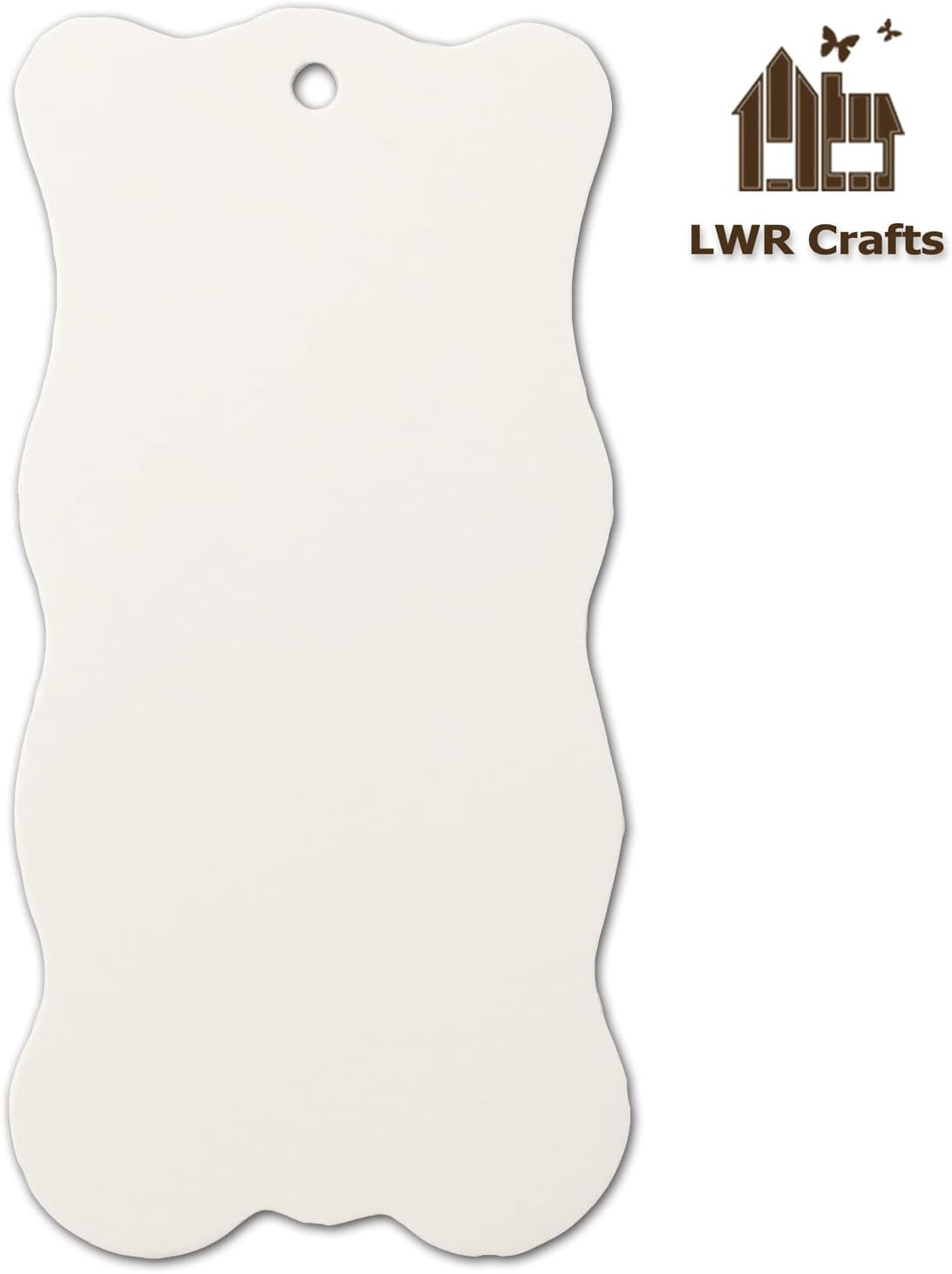 LWR CRAFTS 100 Hang Tags Waved Rectangle with Jute Twines 100ft (4" x 2", White)