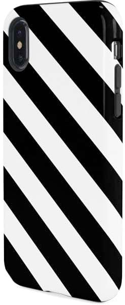 Skinit Pro Phone Case Compatible with iPhone X - Black and White Geometric Stripes Design
