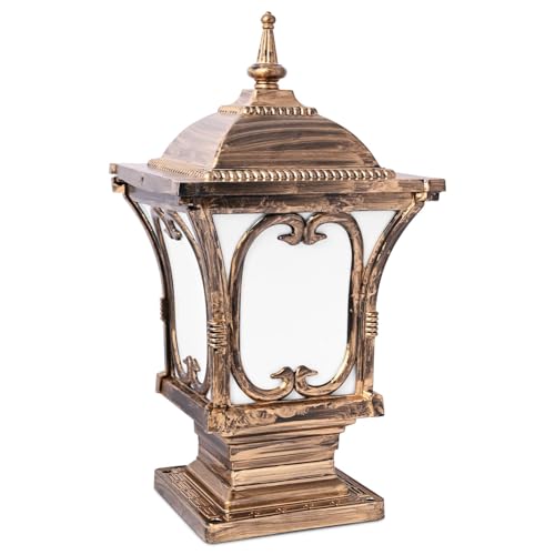 Image of GIGAWATTS Apple Outdoor Gate Light - 101% Rust & Waterproof Die-Casting Aluminium Exterior Piller Lamp Base Mount for Garden, Boundary Walls & Home Entrances (B22 Holder, Bulb Not Included, Gold)