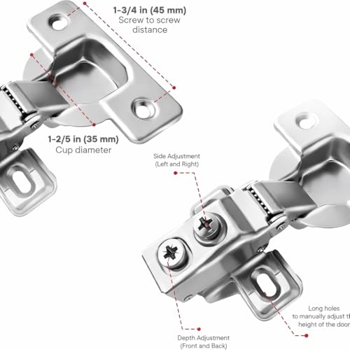 Berta 40 Pack, 3/8" Overlay Hinges, 45mm Stainless Steel Quiet 3D Soft Close Concealed for Face Frame Door ＆ Frameless Door, 105° Open Angle Kitchen Replacement, Self Closing Hidden, Satin Nickel by Berta - Image 3