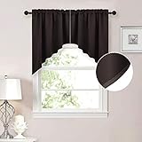 NICETOWN Home Fashion Pole Pocket Kitchen Tier Curtains- Tailored Scalloped Valance/Swags (2 Panels, 36 X 36 Each Panel, Brown)