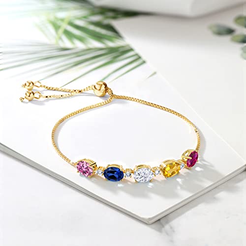 Gem Stone King 18K Yellow Gold Plated Silver Tennis Bracelet For Women | Customized and Personalized 8X6MM Oval 5-Stone Gemstone Birthstone Adjustable Bolo Bracelet For Women | Easy-On Easy-Off4