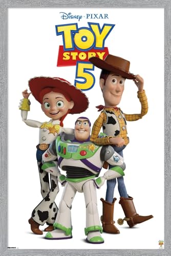 Trends International Disney Toy Story 5 (2026) - The Big Three Feature Series Wall Poster, 22.4L x 14.7W, Gray Framed Version