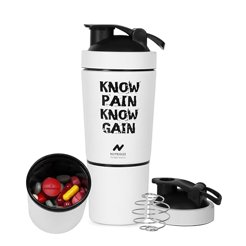 Image of Stainless Steel Shaker Bottle for Protein, 590ml Water Bottle with Extra Compartment | Leak-Proof, BPA-Free, Durable, and Multi-Functional for Protein Shakes (White)