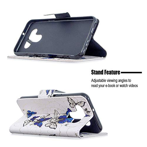 Meikonst Lg K51 Case Cute Painted Wallet Case With Card Cash Slots Wrist Strap Pu Leather Stand Magnetic Flip Protective Slim Belt Case Cover For Lg K51 Blue Butterfly Bfc #TOP3