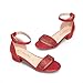 DREAM PAIRS Girls Sandals Low Heel Dress Pump Ankle Strap Interchangeable Bow Flower Wedding Party Shoes SDSD2320K RED Size 4 Big Kid