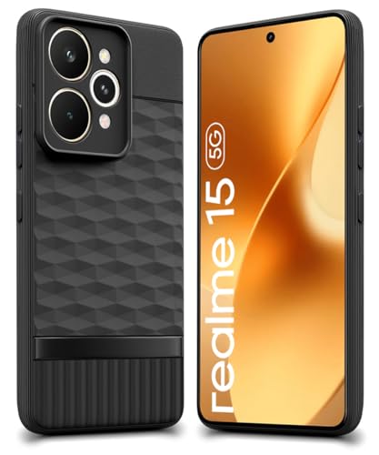 Image of WOW IMAGINE Back Cover for Realme 15 5G with Hexa Cube Design | Ultra Slim Soft Rubberised Case | Inner Velvet Fabric | Matte Silicone Flexible Mobile Case | Camera Protection - Black