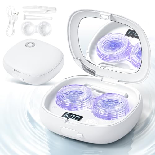 Portable Ultrasonic Contact Lens Cleaner Machine, ALLGLAM Rechargeable Cleaning Contact Lens Cleaner with Applicator & Remover Tools for Outdoor Travel Colored Contact Lenses Cleaning(White)