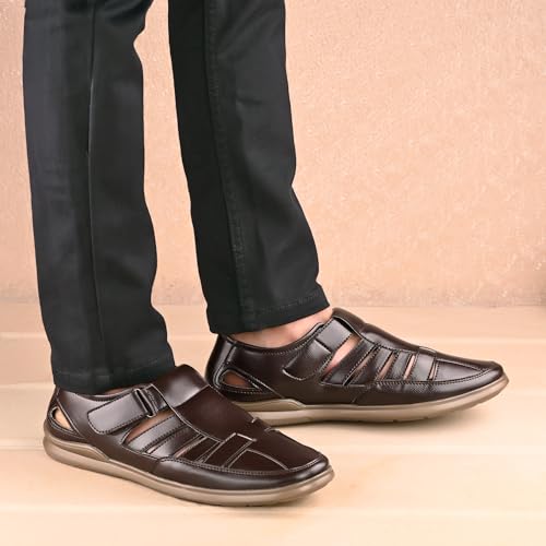 Image of Centrino Men's Fisherman Sandals | Stylish Closed-Toe Design | Soft Cushioned Footbed | Genuine-Look Upper | Comfortable for Daily & Outdoor Wear (9489)