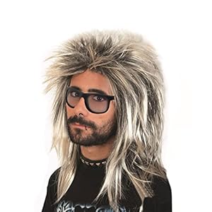MIVAIUN Peluca Estilo Mullet Peluca de Diva del Rock Peluca Ryan salmonete años 80 Fiesta de Mal Gusto Estrella de Rock Accesorio Fiesta temática Carnaval (Blanco)