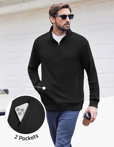 PINSPARK Men's Quarter Zip Up Pullover Mock Neck Sweatshirts Warm Midweight Long Sleeve Polo Shirt with Pockets Casual3