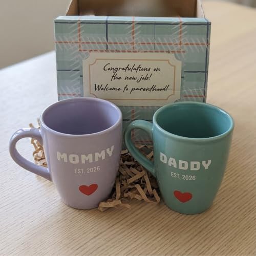 Image of Hello Parenthood Hamper | Est. 2026 Mommy Daddy Mug Set | Unique New Parents Gift | Baby Shower, Hospital Visit & Newborn Gift