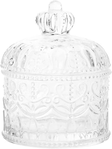 Yobuisg ガラス容器 コットンケース 貯蔵タンク ボックス 小物入れ 綿棒入れ お菓子入り 蓋付き ガラスジャー 装飾 オシャレ キャニスター コスメケース ガラス製 透明収納コンテナー (11.5*8.9*8.9cm)