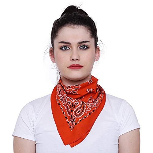 Unisex Paisley Printed Cowboy Bandanas/Head Wrap/Scarf/Wristband (Pack of 2) - (100% Cotton/Size 22" X 22" / Orange Color)-image-5