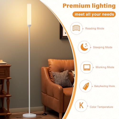 Image of Ambimall LED Floor Lamp with Remote Control, Foot Switch, White