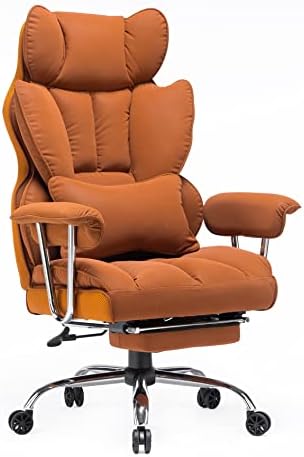 Efomao Desk Office Chair Big High Back Chair PU Leather Computer Chair Managerial Executive Swivel Chair with Lumbar Support (Khaki)
