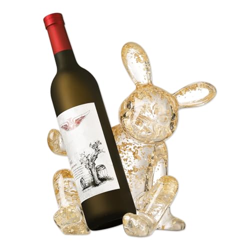iAngeTou Tabletop Wine Racks,Rabbit Wine Holder Countertop, Crystal Clear Resin Bunny Wine Rack, Cute Wine Bottle Stand for Kitchen Bar, Gift for Wine Lovers (Gold)