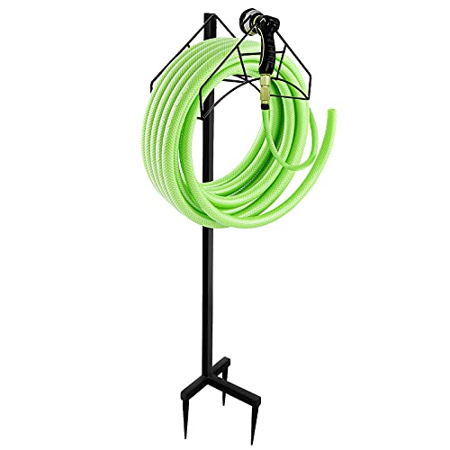 Urban Deco Garden Hose Holder Freestanding Water Hose Holders For Outside Heavy Duty Metal Hose Hanger Durable Hose Stand Outdoor Rustproof Garden Hose Storage For Outside - Black