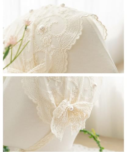 Baby Girls Lacy Bow Headband Soft Breathable Lace Hairband for Toddlers Infant Baptism Christening Beanie Cap4