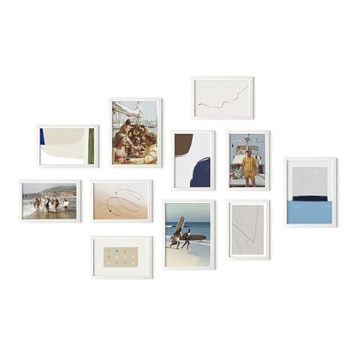 HAUS AND HUES White Oak Wood Gallery Wall Tabletop Frames Made with Real American Oak and Shatter-free Plexiglass - Set of 11 (Eight 4x6, Three 5x7, Framed White)