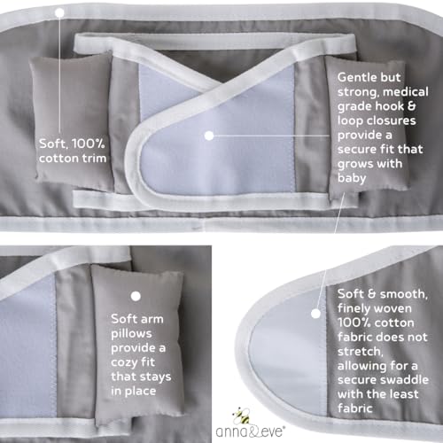 Image of Anna & Eve Baby Swaddle Strap for Newborns and Infants - 100% Cotton, No Overheating - The Original Arms Only - Adjustable Small Size Swaddle, Fits Chest 13.5 inch to 17 inch - Aqua