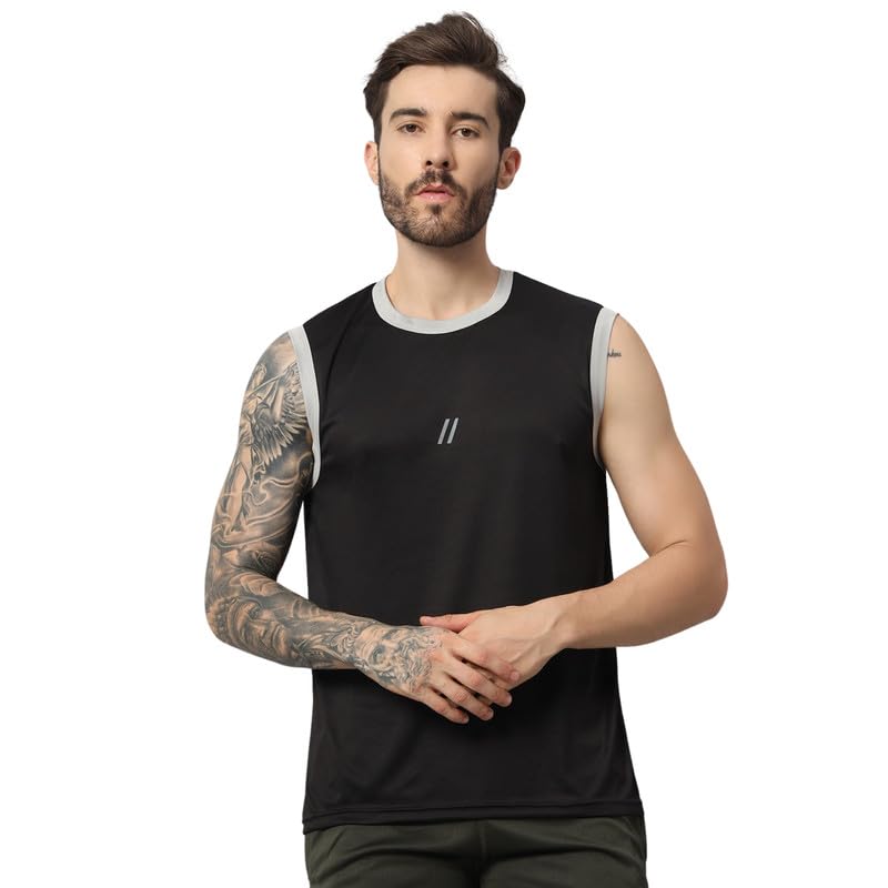 Image of ATICX Men's Polyester Sports Sleeveless T Shirt - Gym Vest, Workout Sando, Training Tank Top, Cut Sleeves Quick Dry Tee for Running, Swimming, Badminton, Fitness & Sports