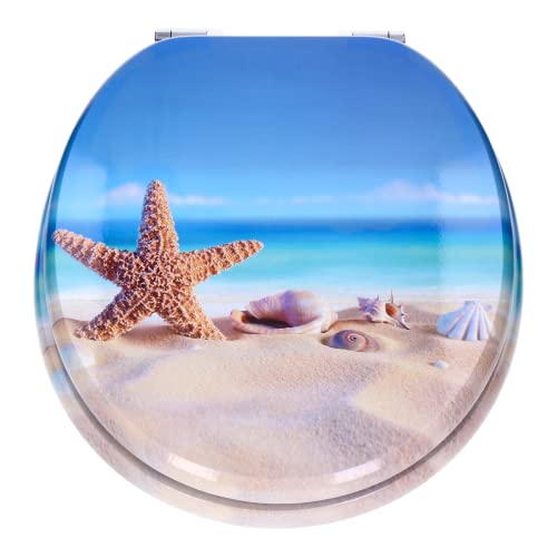 TP Siège de Toilette avec motif, Abattant pour cuvette WC, fonction de fermeture en douceur, soft close, lunette avec frein de chute, avec noyau en bois...