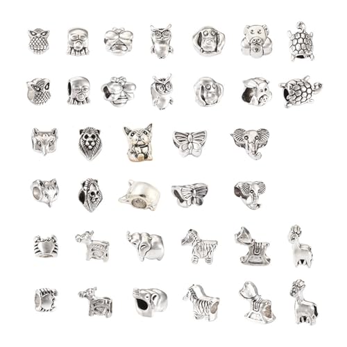 KISSITTY 36pcs Assorted European Spacer Beads Animal Theme Large Hole