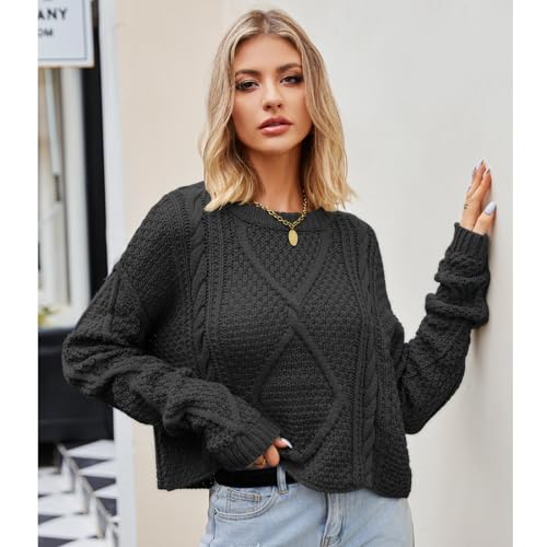 Women's High Waist Pullover Round Neck Knitted Jumper with Solid Color2